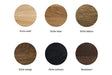 Auswahl an Holzmustern für Möbel: Eiche weiß, Eiche natur, Eiche tabaco, Eiche wenge, Eiche schwarz und Nussbaum, angeordnet in zwei Reihen