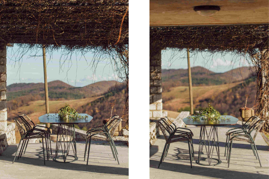 Outdoor-Möbelset mit Gartentisch und passenden Stühlen