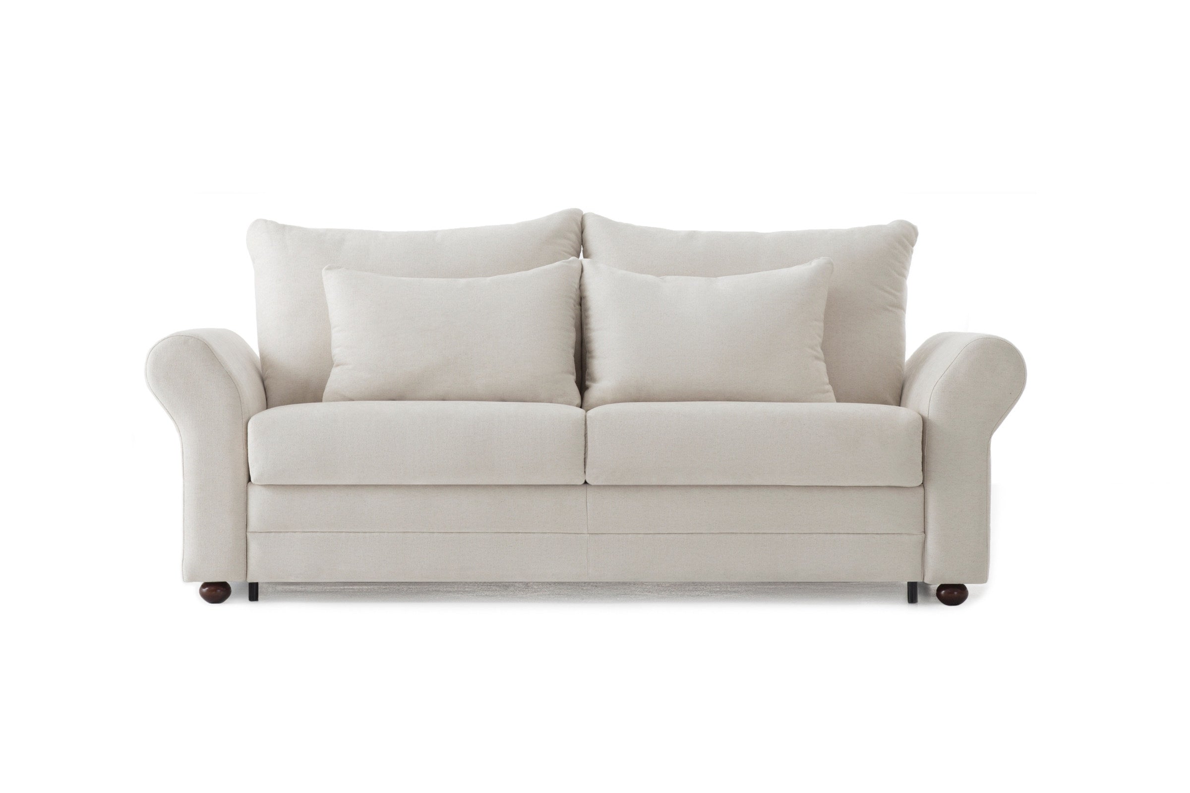 FAIRY Designer Schlafsofa mit schmaleren Armlehnen und Kissen – Landhausstil modern interpretiert