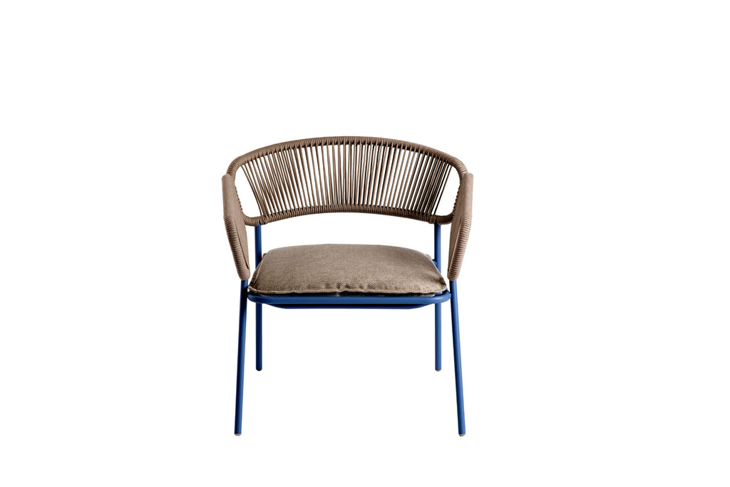 Vorderansicht GROF Designer Gartenarmsessel mit Seilbespannung