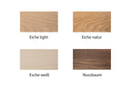 Holzvarianten geölt in „Eiche light“, „Eiche natur“, „Esche weiß“ und „Nussbaum