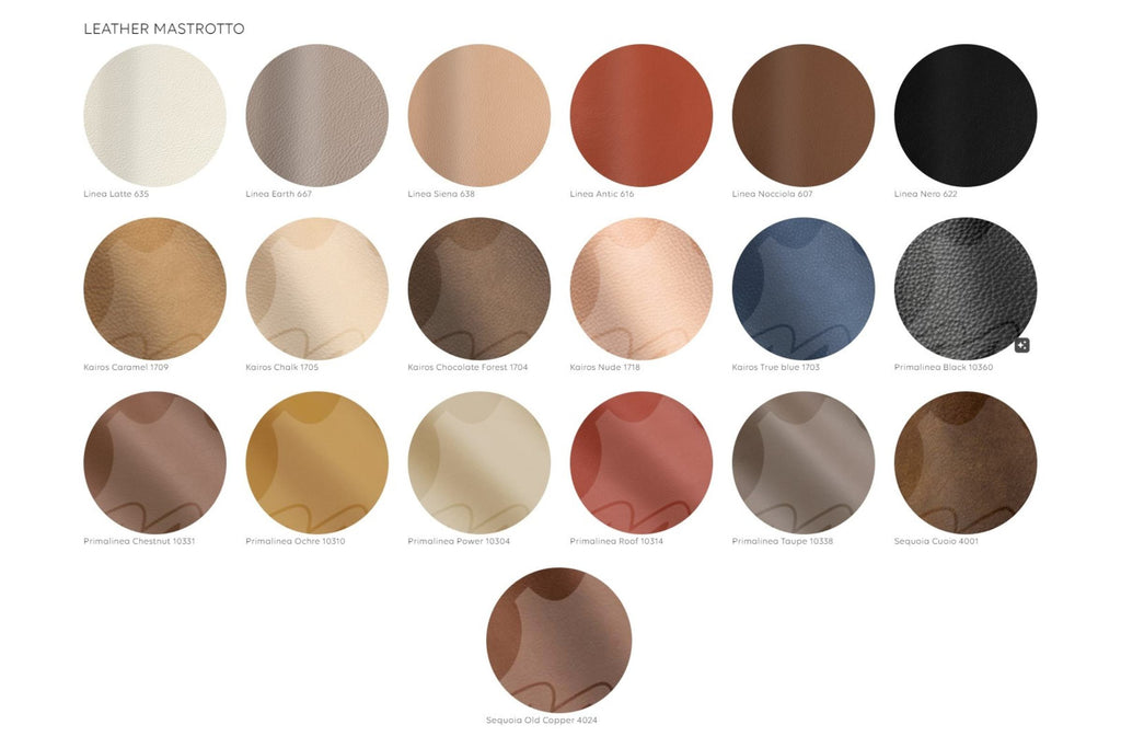 Ledervarianten Mastrotto: Linea, Kairos, Primalinea, Sequoia