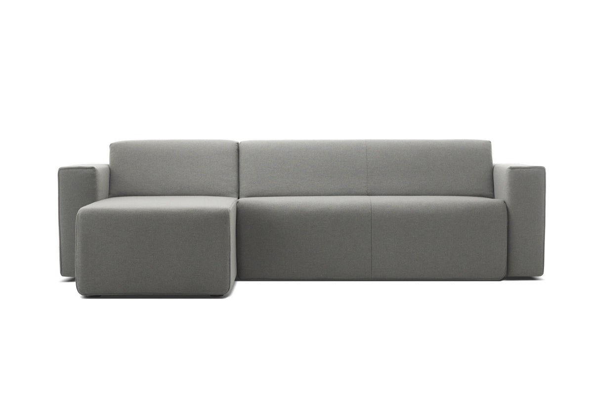 HIPPO Designer Schlafsofa mit Chaiselongue von EXTRAFORM in grauem Stoff in Frontansicht