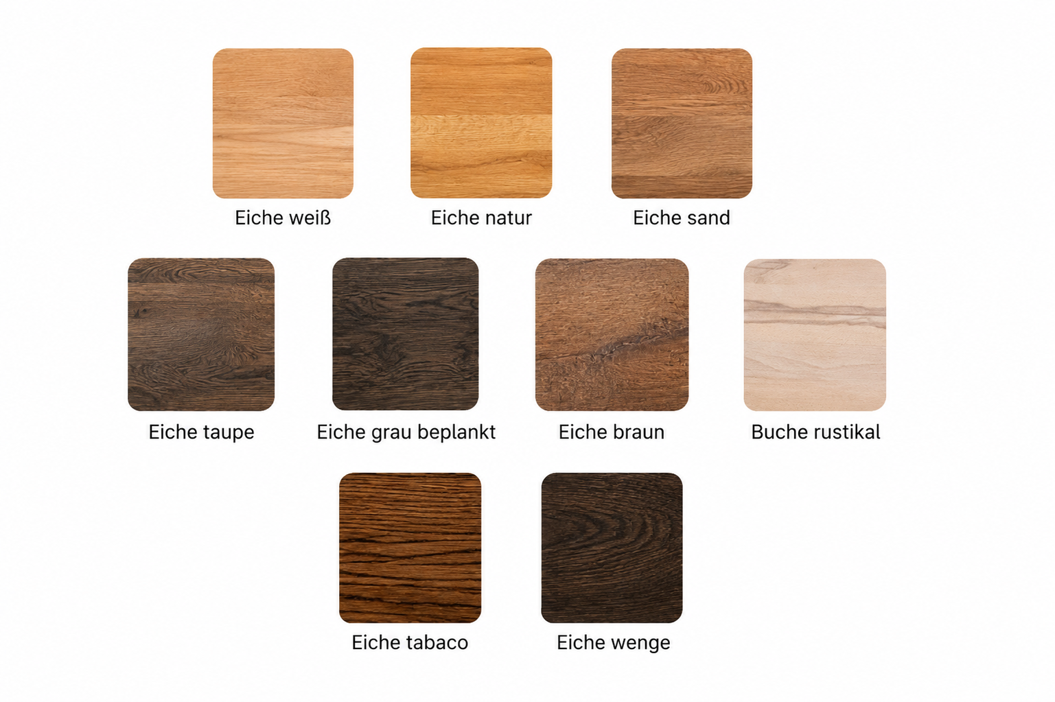 Holzmuster-Eiche_Weiss_Natur_Sand_Taupe_Grau-beplankt_Braun_Tabaco_Wenge_Bucherustikal