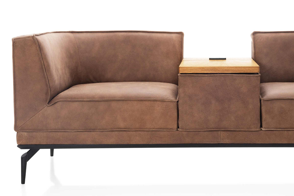 INFINITY Designer 2-Sitzer Sofa von EXTRAFORM mit Holzablage und gepolstertem Sitz