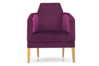INTAMO-M Designer Sessel von EXTRAFORM in Violett mit Holzbeinen – Vorderansicht