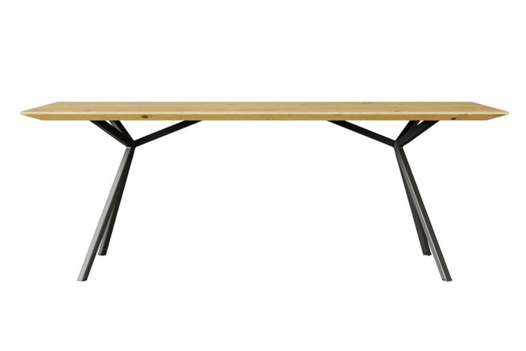 Esstisch mit einem schwarzen Metallgestell und einer Holzplatte aus Wildeiche - Frontansicht