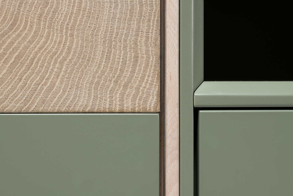 Kombination aus MDF und Holz beim Sideboard in Grün