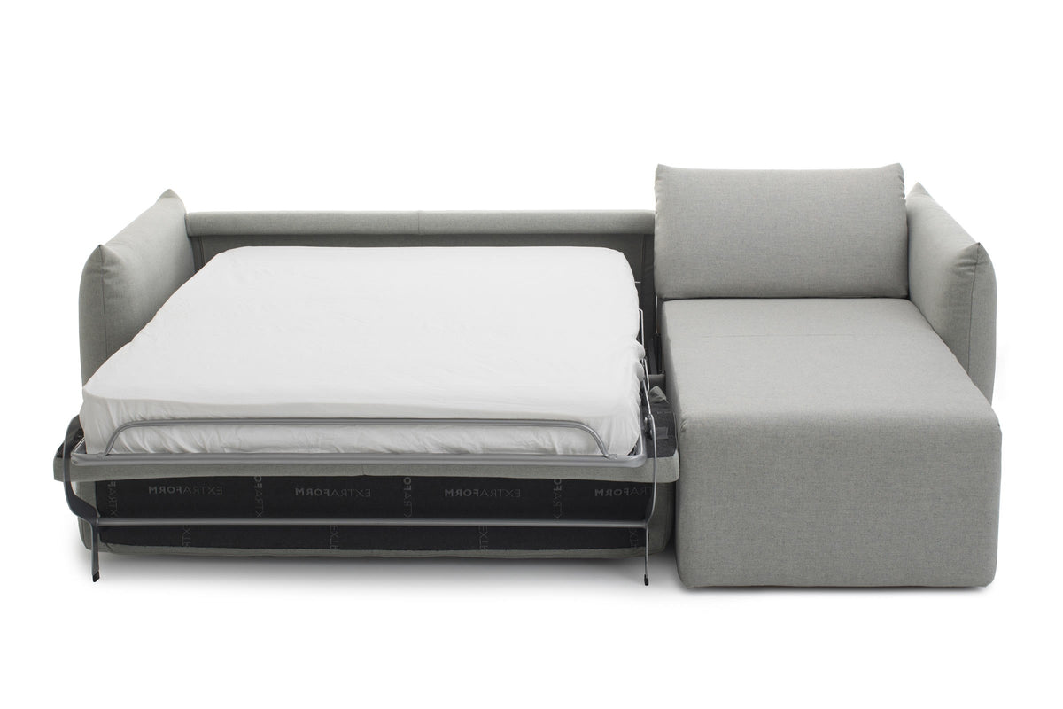 LUNA Designer Schlafsofa mit Chaiselongue rechts und ausgeklappter Bettfunktion