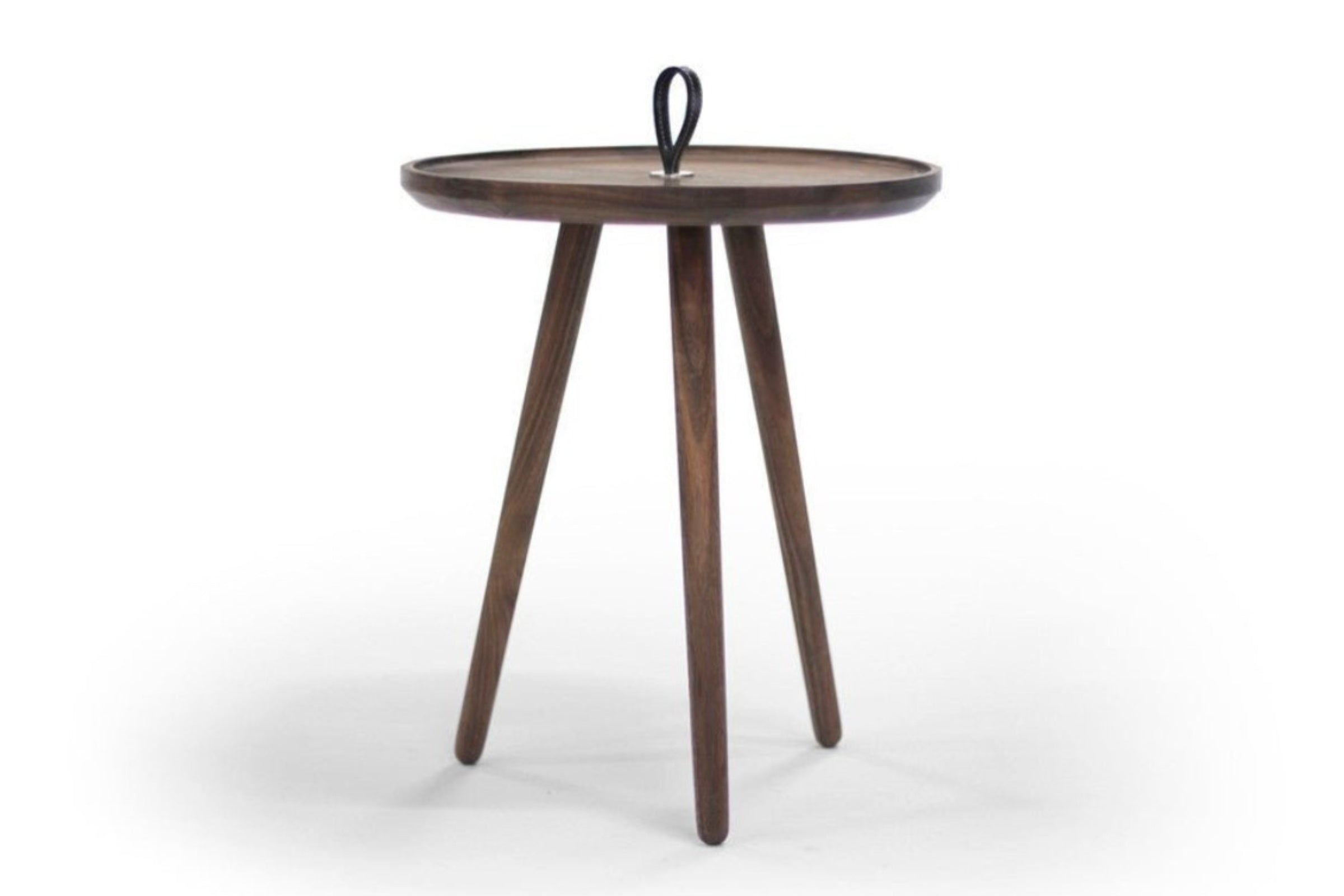 MALIN Beistelltisch mit Lederschlaufe in dunkler Holzoptik