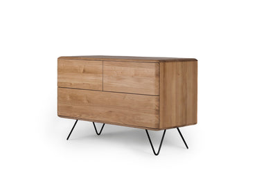 MALIN Designer Sideboard aus Massivholz auf Metallbeinen, Seitenansicht