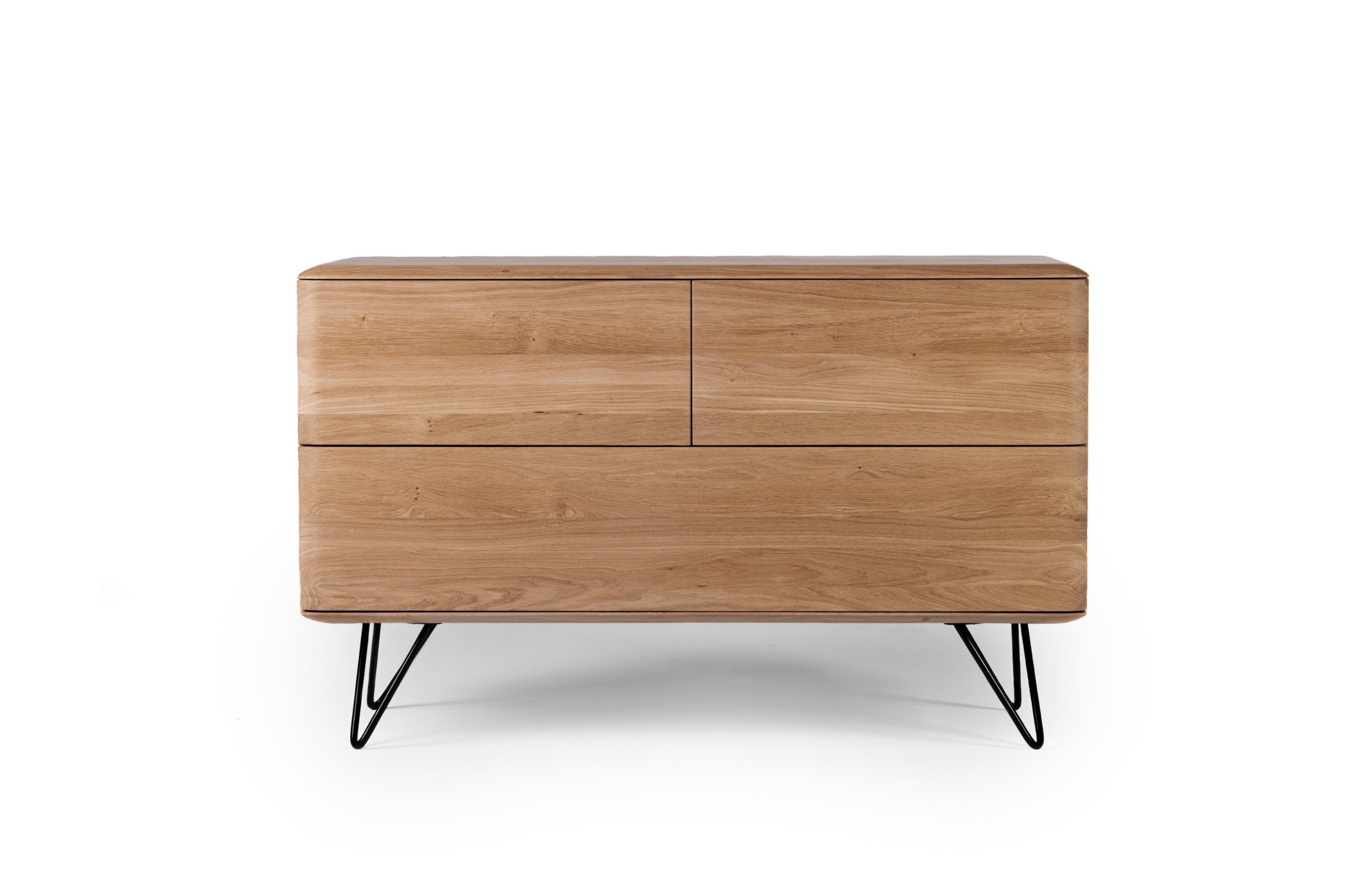 MALIN Designer Sideboard aus Massivholz auf Metallbeinen, Vorderansicht