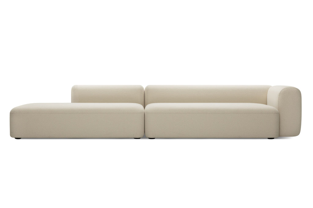 Modular Sofa in Beige mit offenem Sitzelement links und Armlehne rechts