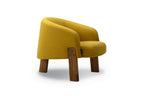 MONO Designer Sessel in Gelb mit Beinen aus dunklem Nussbaumholz