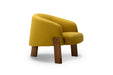 MONO Designer Sessel in Gelb mit Beinen aus dunklem Nussbaumholz