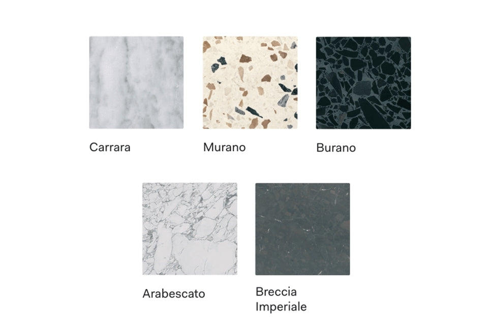 Bild mit Marmormustern: Carrara, Murano, Burano, Arabescato, Breccia Imperiale