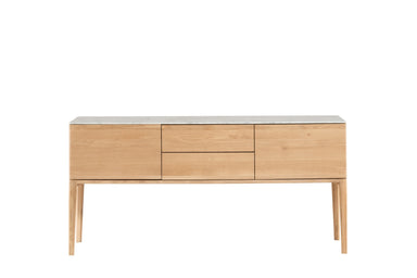 NINAS Designer Sideboard von Woak, Gesamtansicht mit Fokus auf Marmorplatte und modernes Design