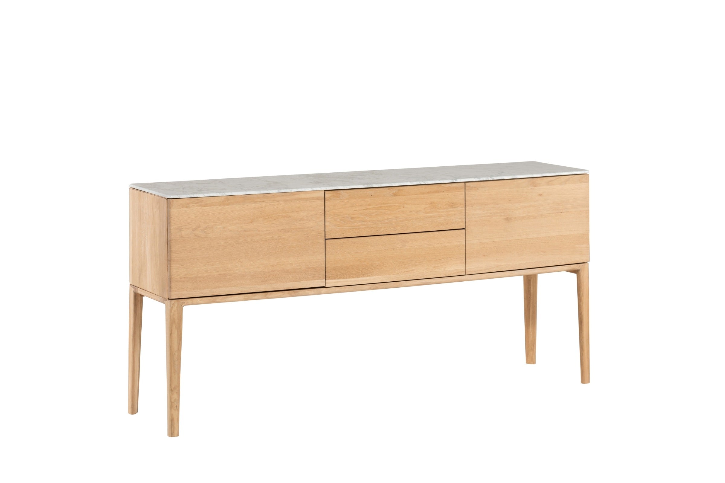 NINAS Designer Sideboard von Woak, seitliche Ansicht mit Fokus auf die Holzstruktur und Beine aus massivem Holz