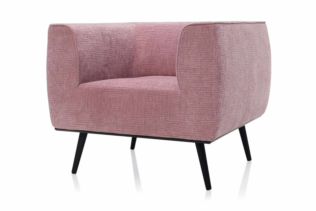 Sessel von EXTRAFORM in Rosa mit kubischer Form – Seitenansicht