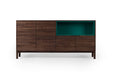 RABA Designer Sideboard von Whiteoak in massiver Nussbaumholz-Ausführung mit grünem Fach