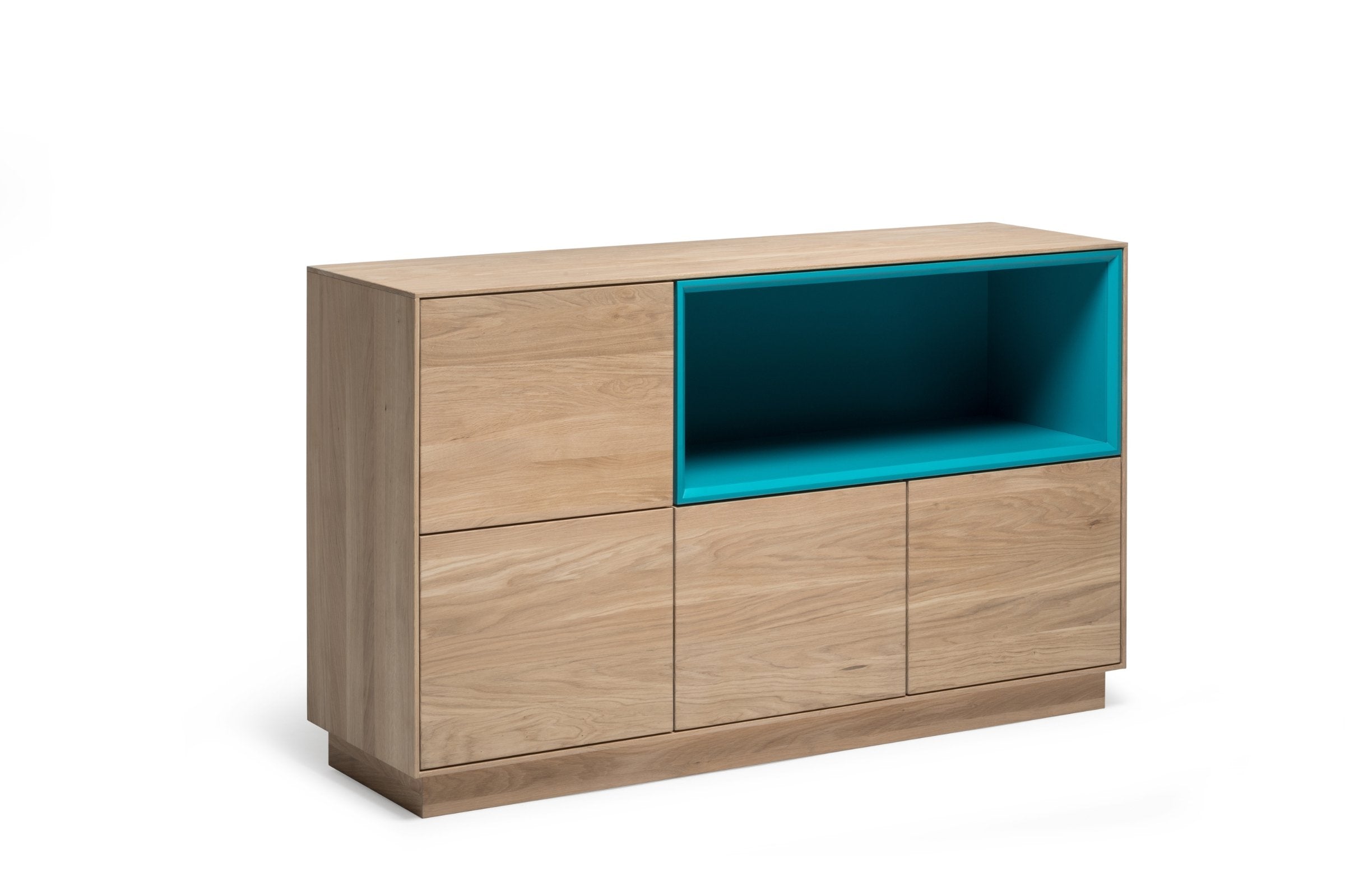 RABA Designer Sideboard von Whiteoak in massivem Eichenholz mit türkisem Akzent