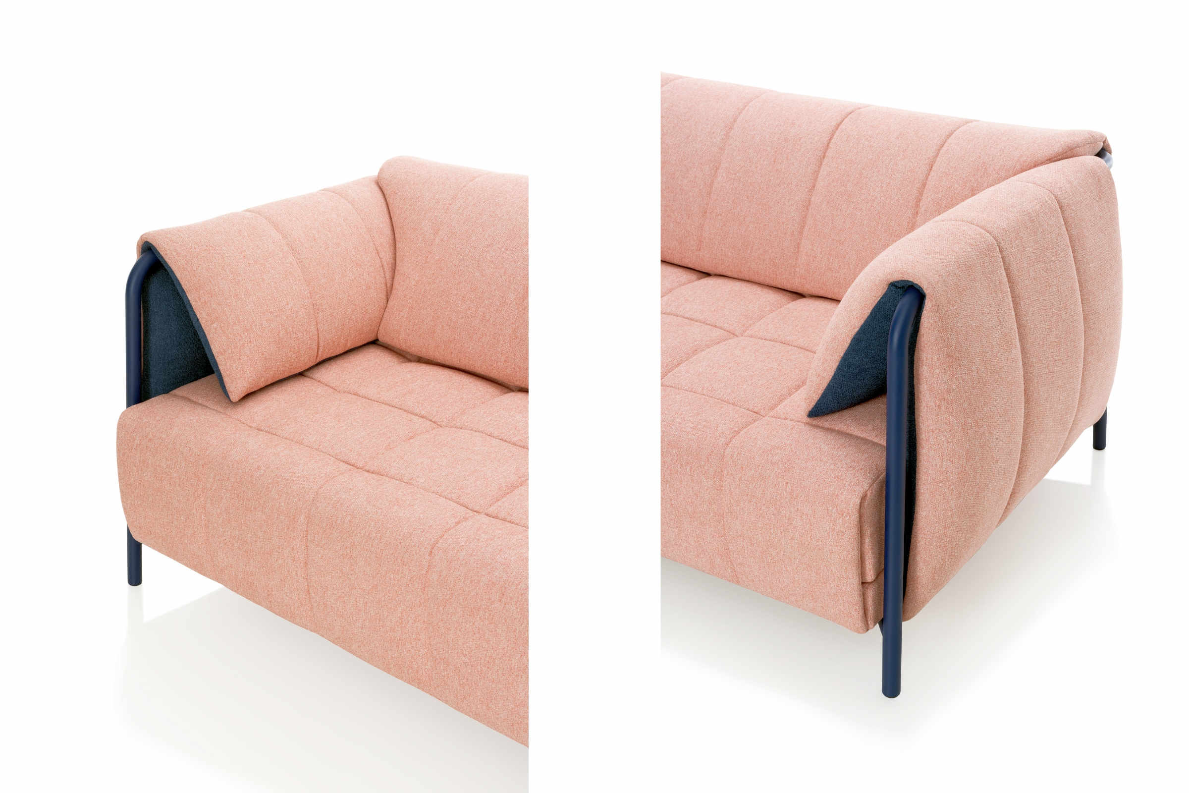 Detailansicht der gepolsterten Seitenlehnen des Schlafsofas