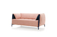 RONDO Designer Schlafsofa von EXTRAFORM in Rosa mit blauem Metallgestell – Seitenansicht