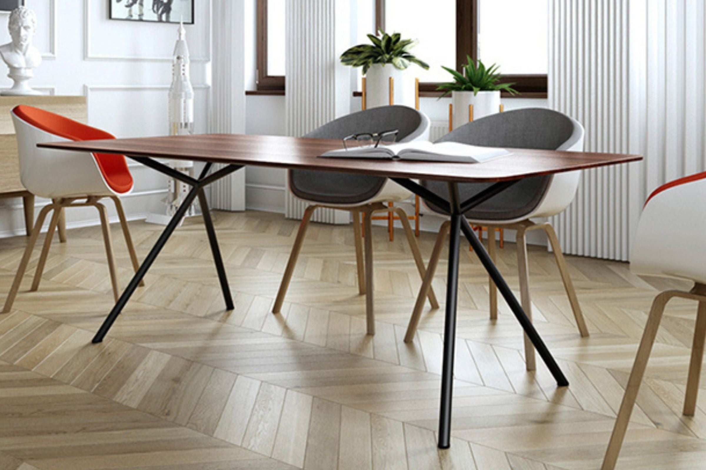 RUNDIO Esstisch mit robusten Metallbeinen und Massivholzplatte in elegantem Raumsetting