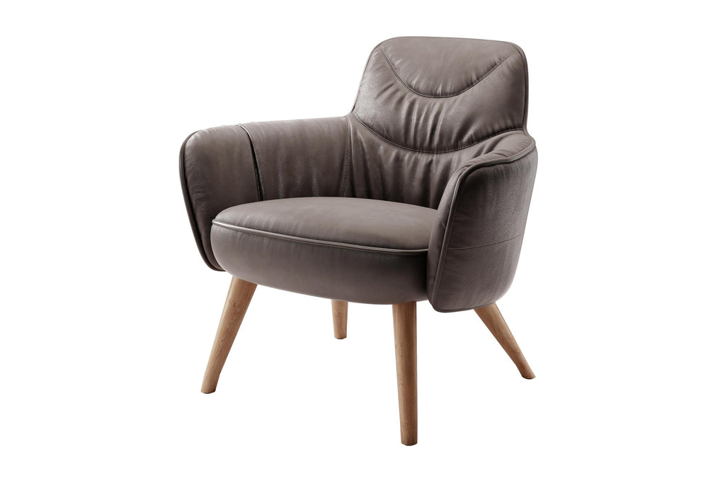 SMIL Designer Sessel von EXTRAFORM in braunem Leder mit Holzfüßen