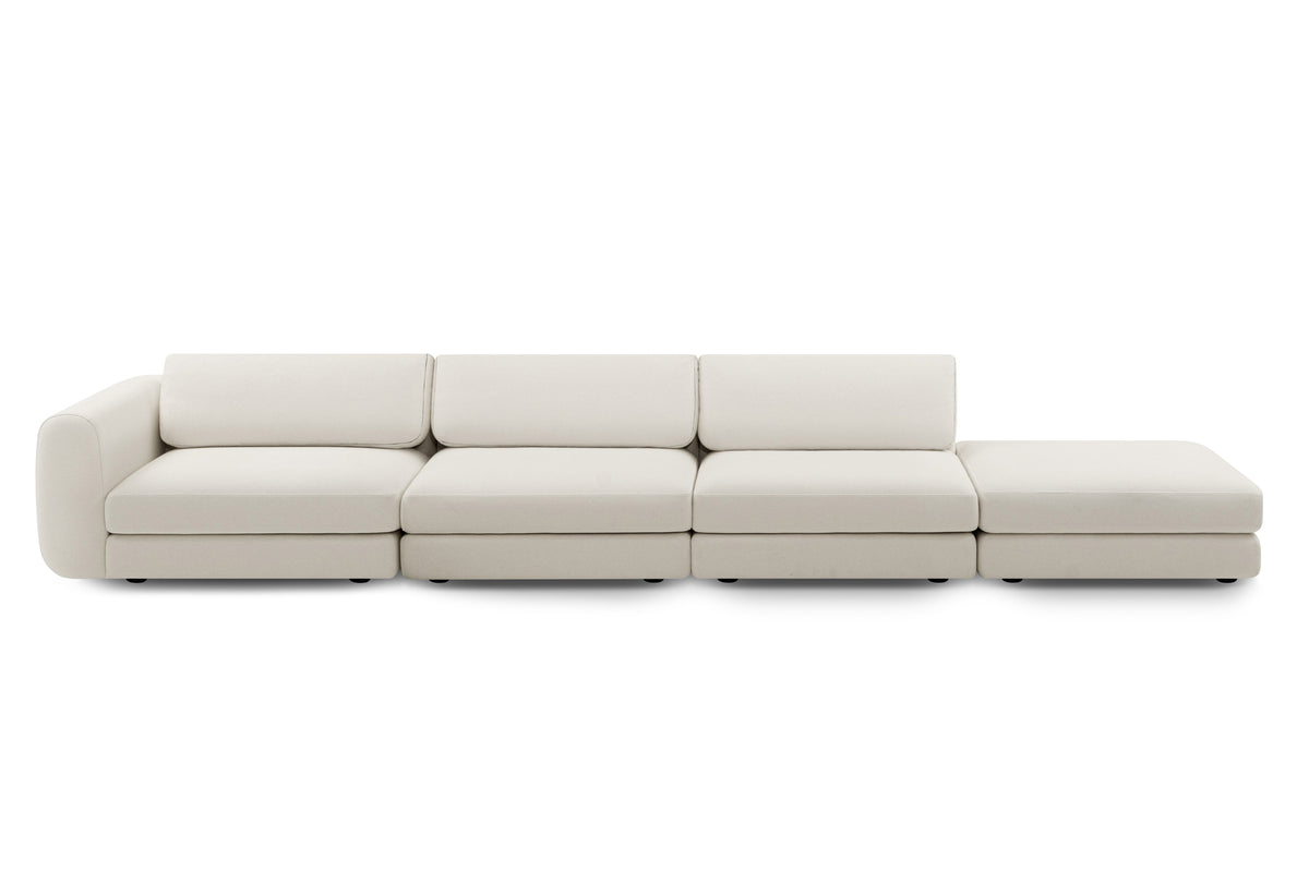 TRIBECA Designer Modular Sofa in Cremeweiß als gerades Sofa mit offenem Sitzelement rechts