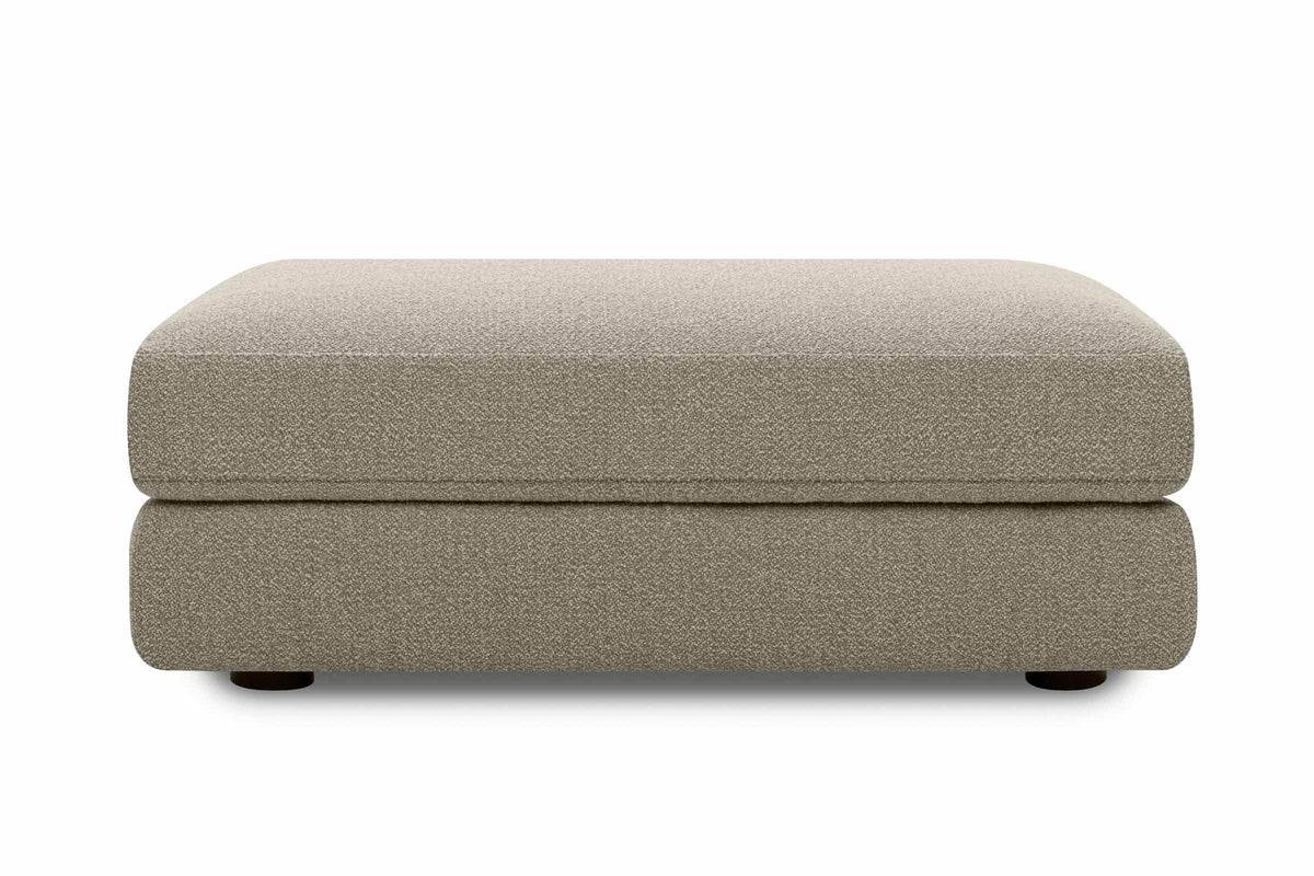 TRIBECA Designer Sofa Hocker in grauem Stoff mit abgerundeten Kanten in Frontansicht