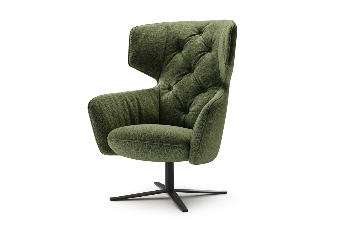 Designer Sessel in Grün mit schwarzem Drehgestell