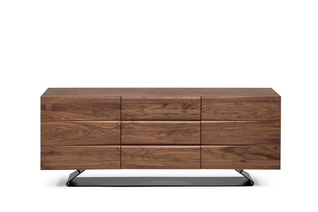 YOOI Massivholz Sideboard aus Nussbaum auf schwarzem Metallsockel