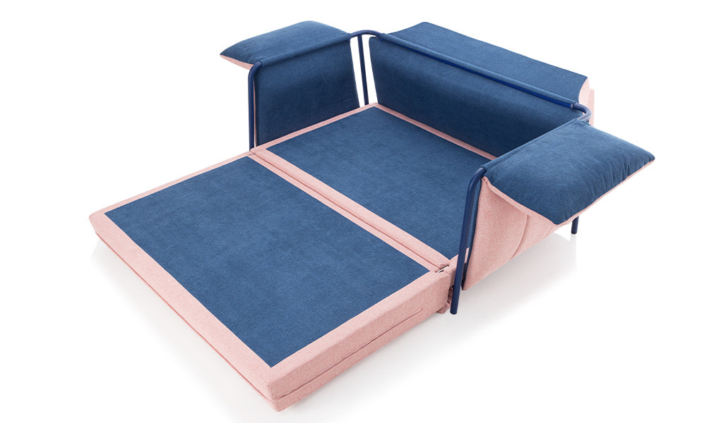 RONDO Designer Sofa ausgeklappt als Bett – praktische Schlaflösung mit Stil