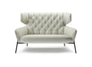 VIGO Designer Sofa in hellem Leder mit schwarzem Metallgestell, elegante Frontansicht