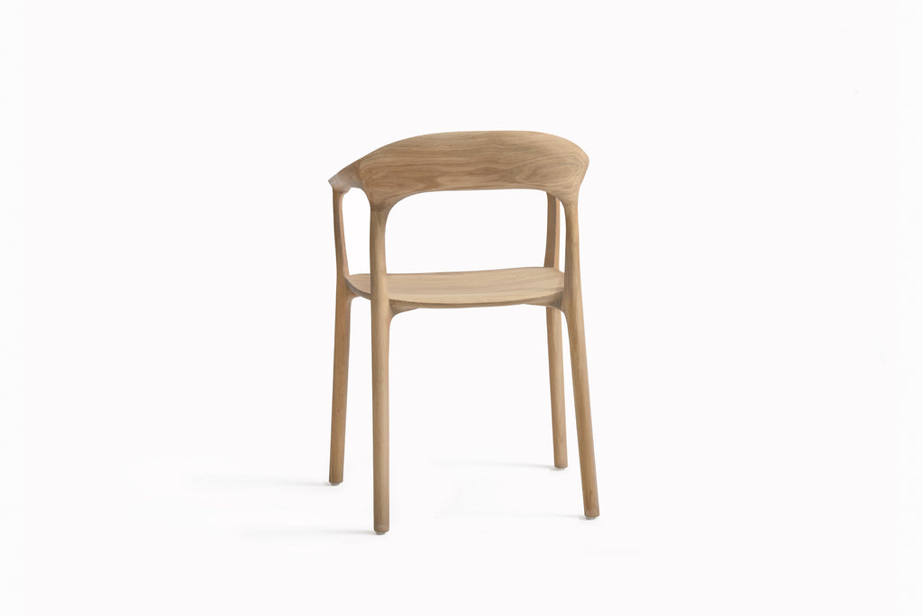 Stuhl mit Armlehnen aus Eiche ohne Bezug - Rückansicht